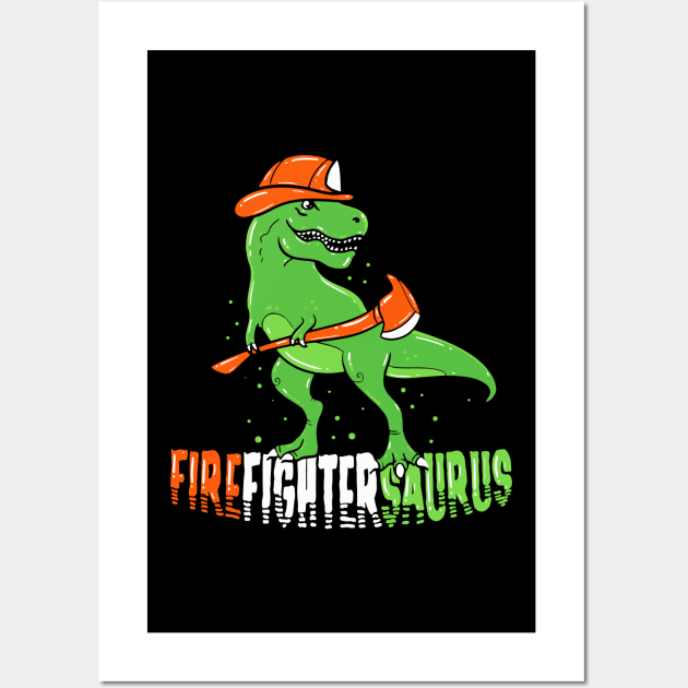 Funny Firefighter T Shirts Fireman Dinosaur Gift Wall Art by biNutz